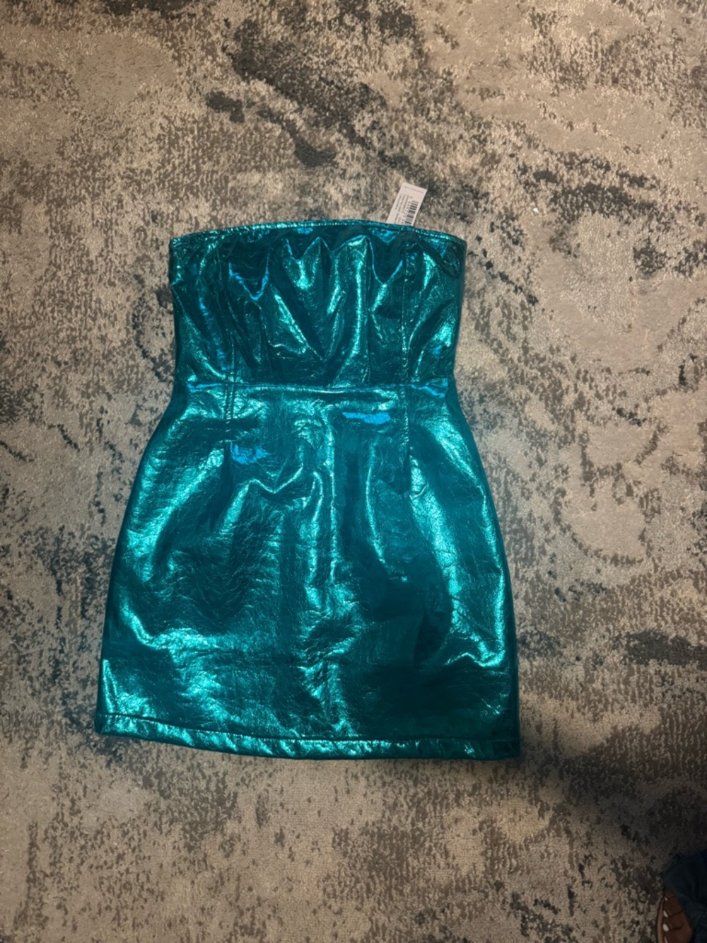 Nasty Gal Teal Metallic Strapless Mini Dress